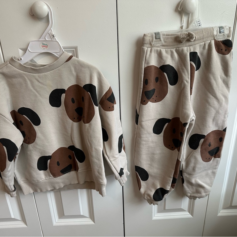 Zara Beige and Brown Dog Print Kids Matching Set
